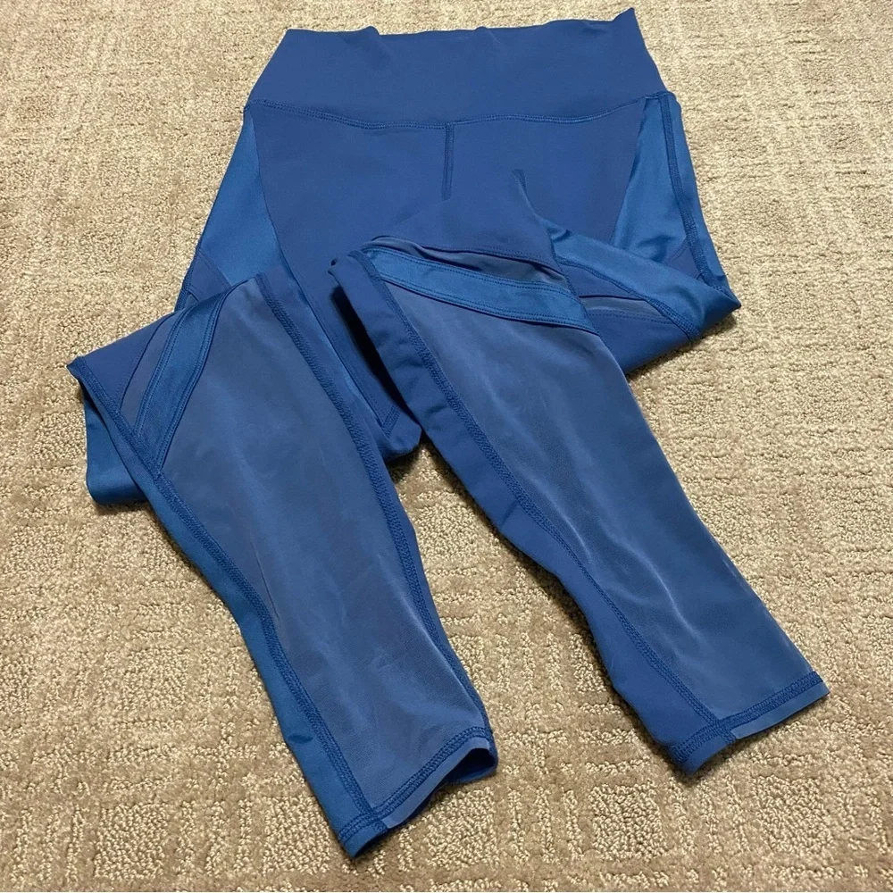 {ALO Yoga} Blue Athletic Yoga Leggings With Mesh Panels~ Size XS-S